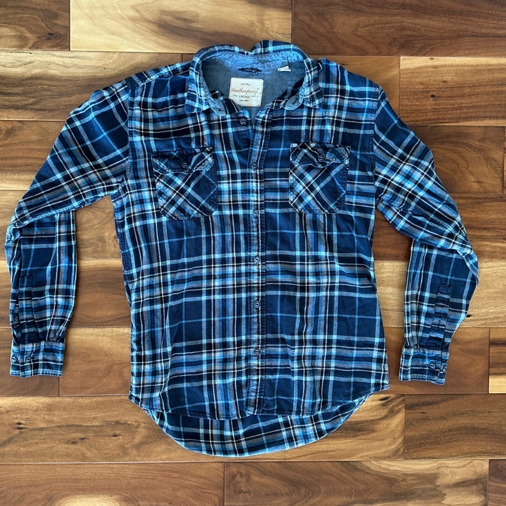 Original Weatherproof Vintage Blue Plaid Shirt size Medium